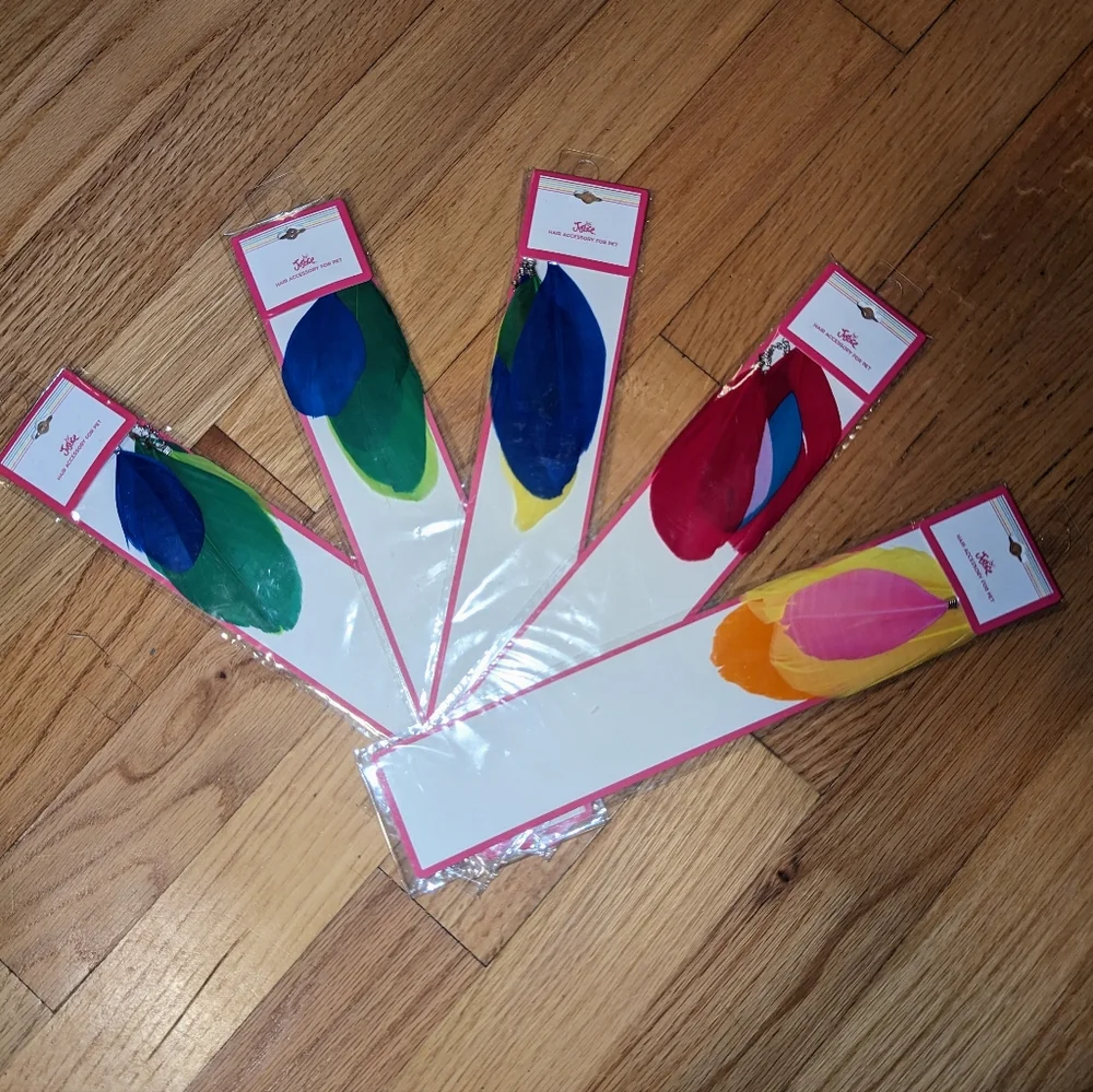 Bundle of 5 Multi Color Feather Fur Hair Accessories Clips Dog Cat Justice Pet